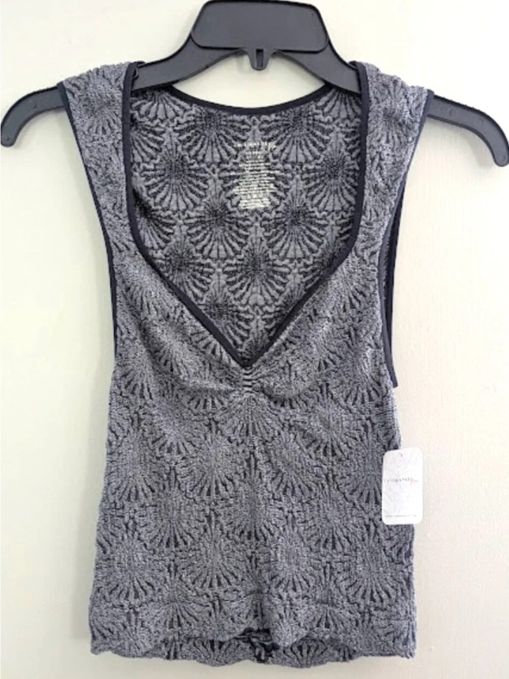 Free People Gray Crochet V-Neck Tank Top